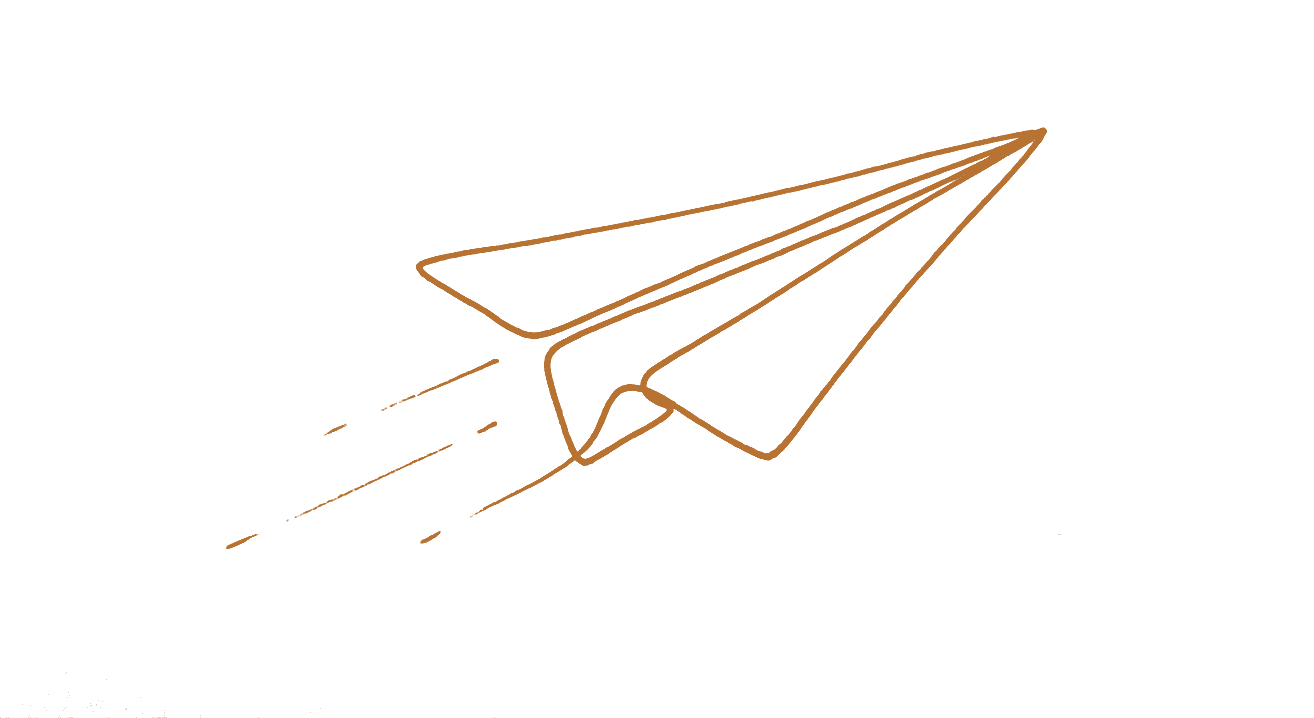 Line drawing of a paper airplane in flight